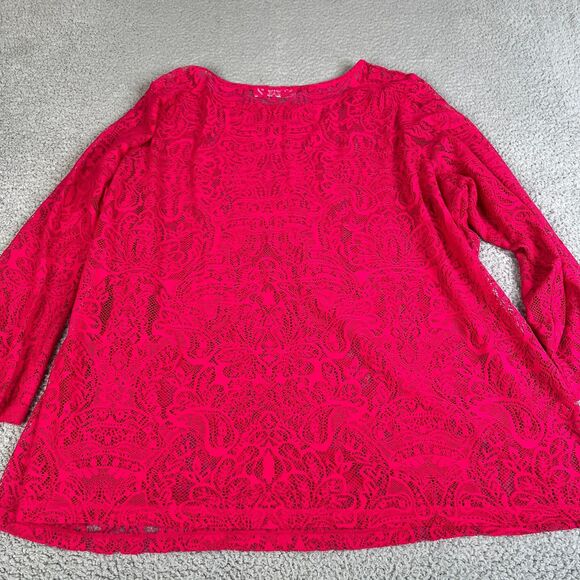 Susan Graver Top Women 3X Red Cover Up Open Knit Long Sleeve Pullover Scoop Neck - Picture 7 of 13